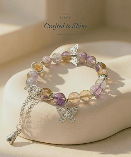 Yellow-purple corn cob butterfly bracelet