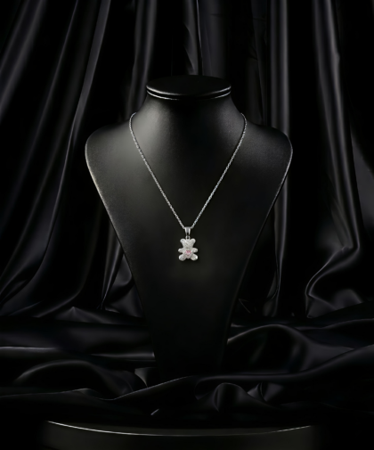 Pink Heart Bear Necklace