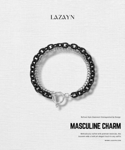 Double layer black and white titanium steel Mens bracelet